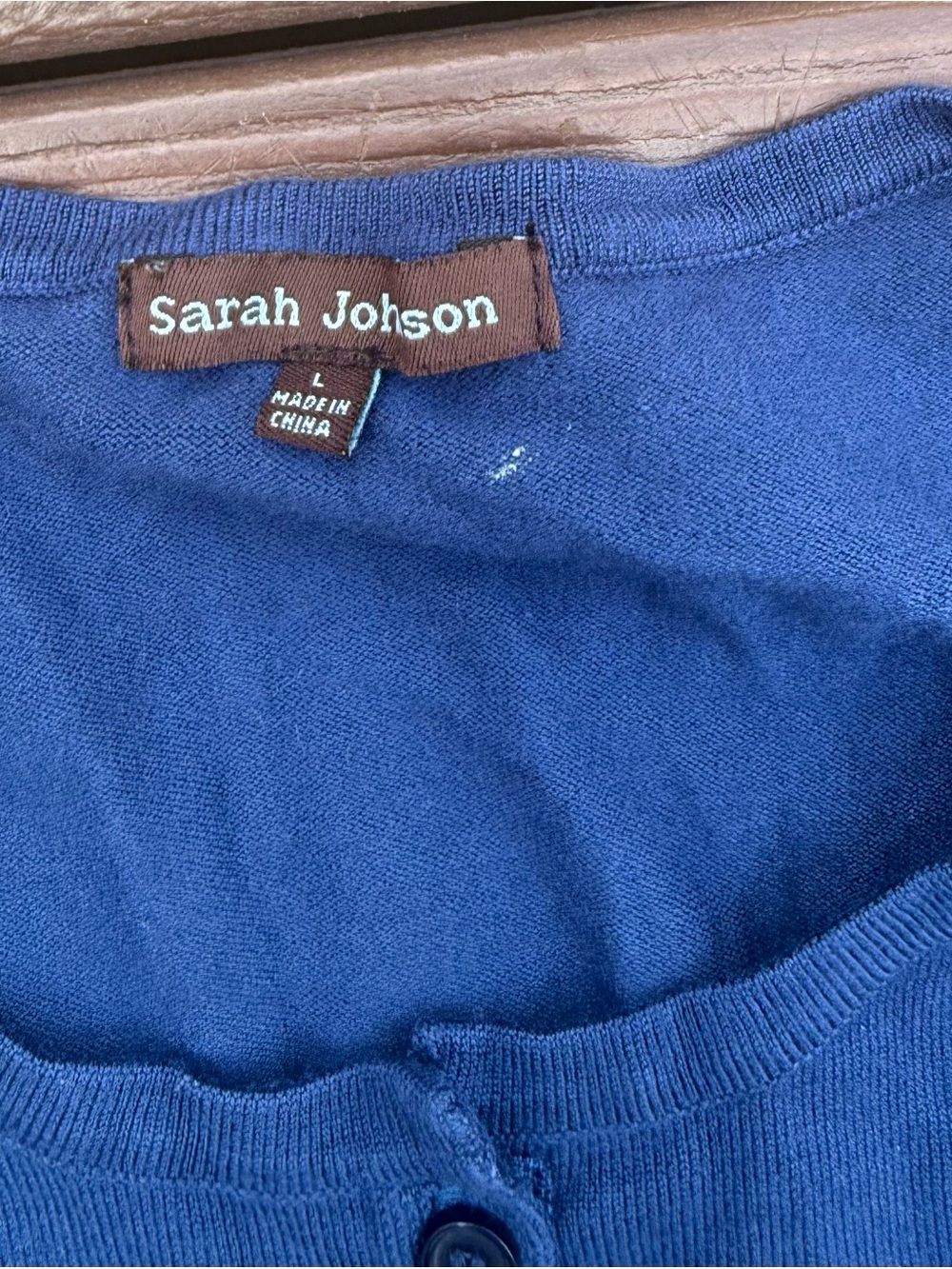 Woman’s Blue Button-Front Crewneck Cardigan - Picture 3 of 12